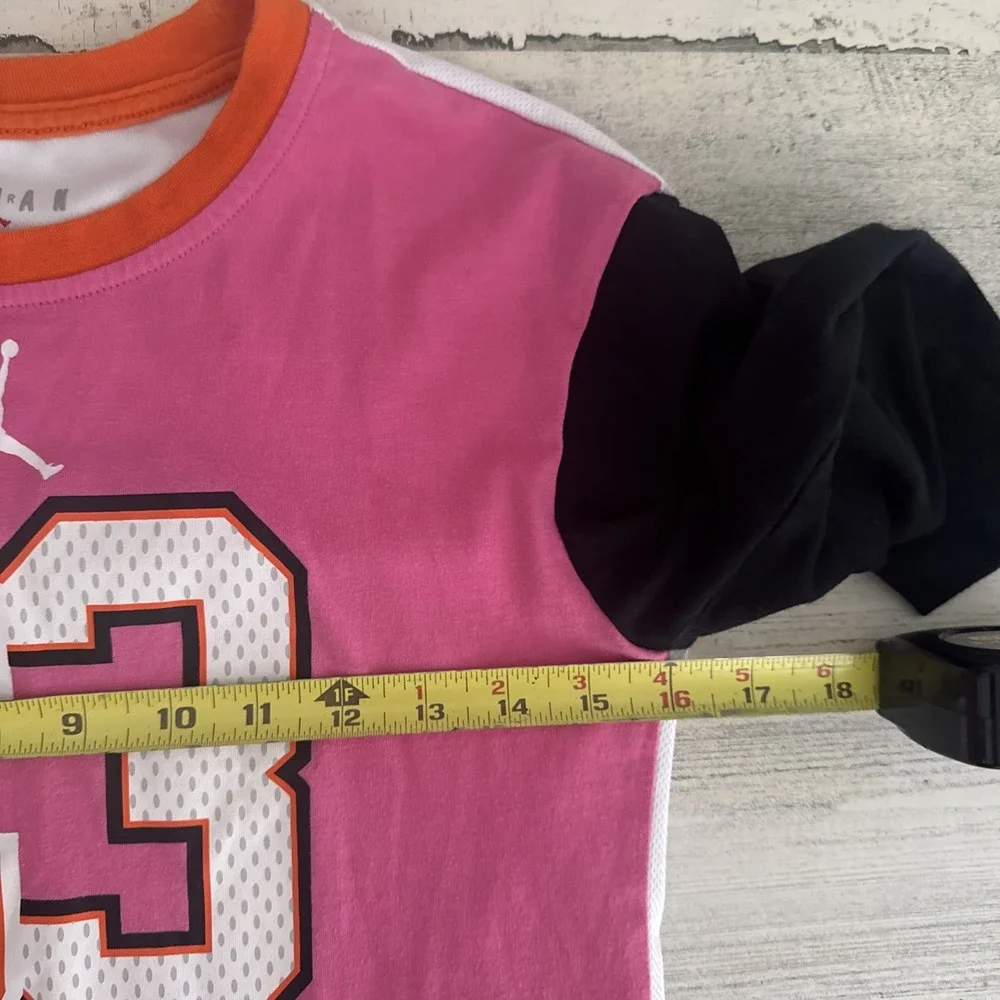 NIKE Jordan Girls Jordan 23 L/S‎ Shirt Pink Blk White Pinksicle - M(10-12 YRS)